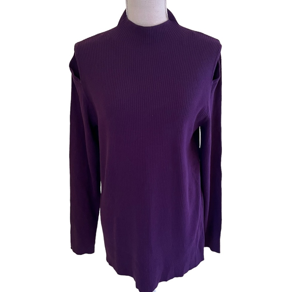 Lane Bryant Deep Purple Ribbed Knit Mockneck Sweater with Front Cutout